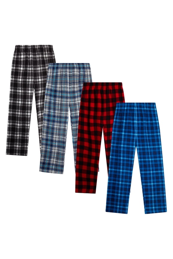 Boys Pajama Soft Fleece Boys Plaid Pajamas Bottoms PJ Kids Youth Sleepwear 4 Pack