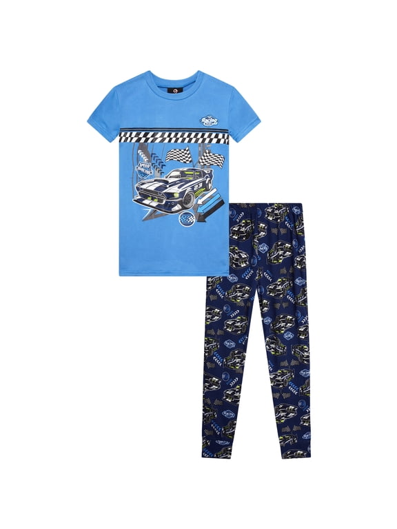 Boys Pajama Set Cozy Graphic Printed Short Sleeve Sleep Shirt and Pajama Pants 2 Piece