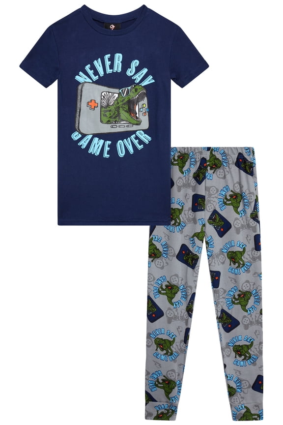 Boys' Pajama Set - 2 Piece Graphic Printed Short Sleeve Sleep Shirt and Pajama Pants - Cozy Boys' Sleepwear (4-12)