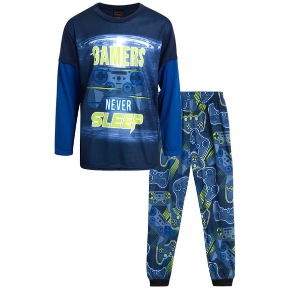 Quad Seven Boys' Pajama Set - 2 Piece Long Sleeve Sublimation Top and Pajama Pants for Boys (8-18)