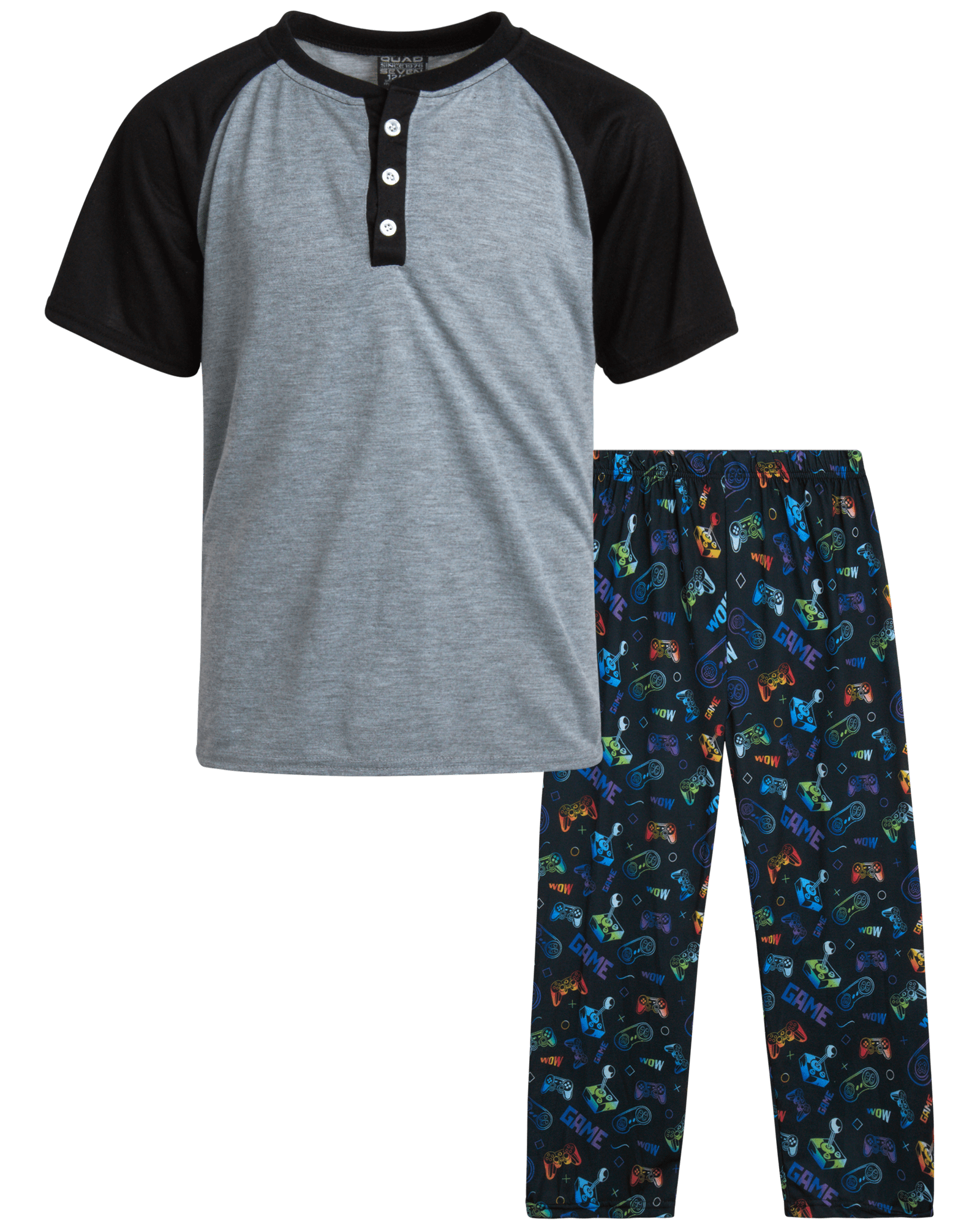Quad Seven Boys' Pajama Set 2 Piece Short Sleeve Henley TShirt and Pajama Pants (816