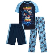 Quad Seven Boys' Pajama Set - 3 Piece Sleep Shirt, Pajama Pants, and Lounge Shorts (4-18)