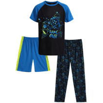 Quad Seven Boys' Pajama Set - 3 Piece Sleep Shirt, Pajama Pants, and Lounge Shorts (4-18)