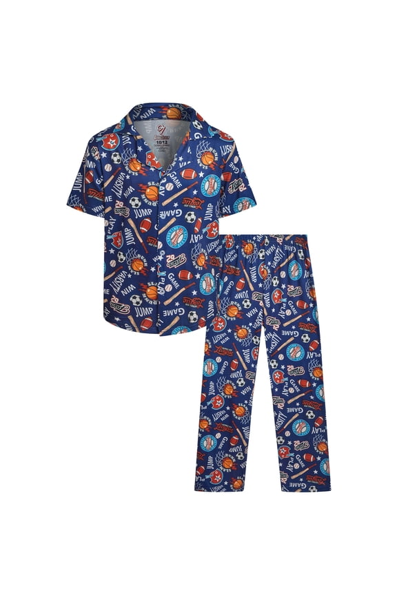 Boys Pajama Set Classic Button Down Sleep Shirt and Pajama Pants Sleepwear Set 2 Piece