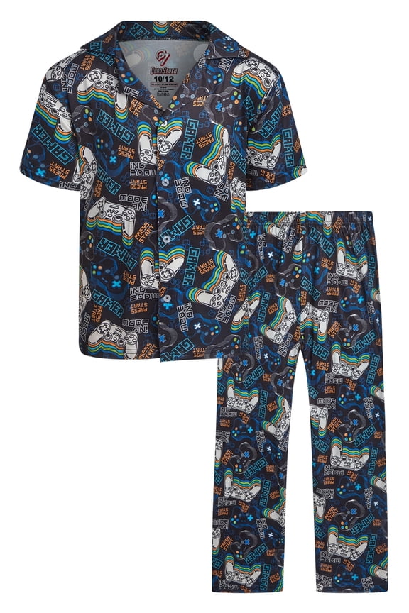 Boys Pajamas Set - 2 Piece Button Down Sleep Shirt and Pajama Pants Sleepwear Set