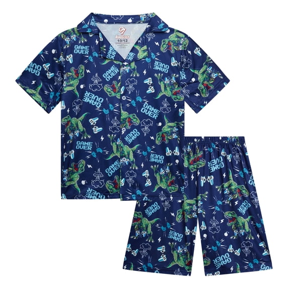 Quad Seven Boys Pajamas Set - 2 Piece Button Down Sleep Shirt and Pajama Shorts Sleepwear Set
