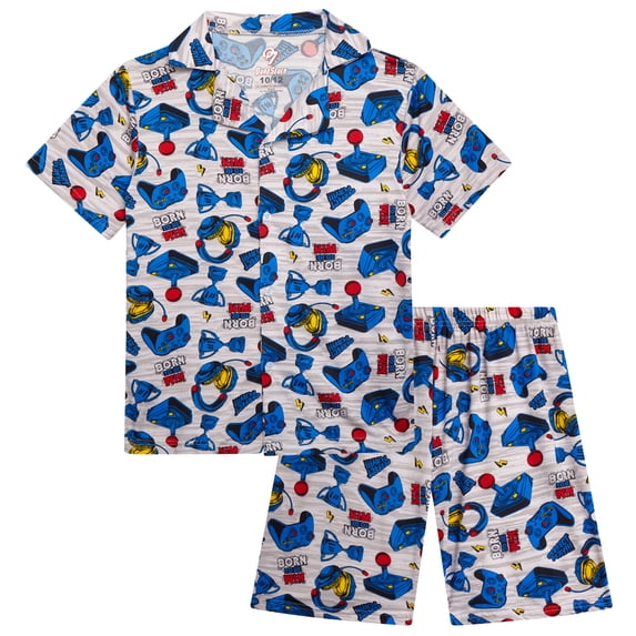Quad Seven Boys Pajama Set Breathable Button Down Sleep Shirt and Pajama Shorts Sleepwear Set 2 Piece