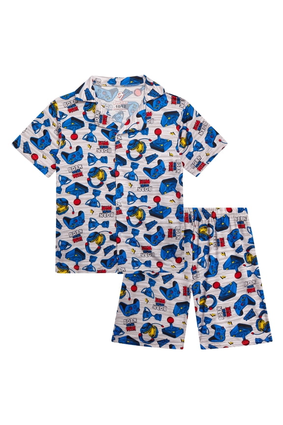 Boys Pajama Set Breathable Button Down Sleep Shirt and Pajama Shorts Sleepwear Set 2 Piece