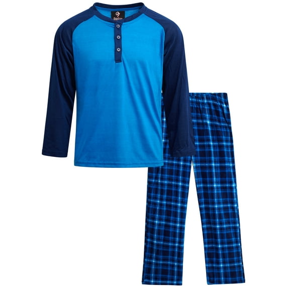 Quad Seven Boys Pajamas Set - 2 Piece Henley Sleep Shirt PJ Boys Pajama Pants Kids Sleepwear (4-18)