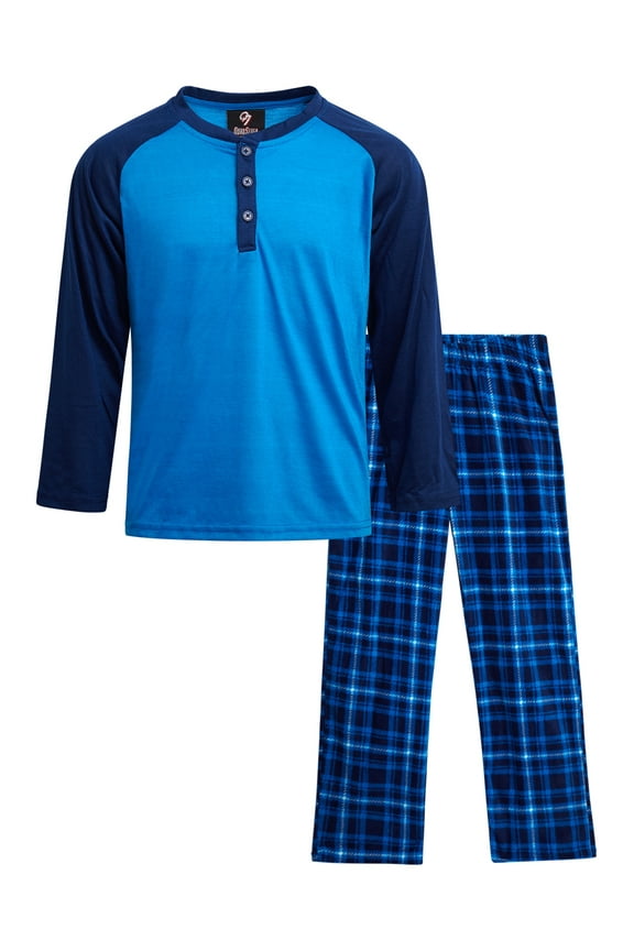 Boys Pajamas Set - 2 Piece Henley Sleep Shirt PJ Boys Pajama Pants Kids Sleepwear (4-18)