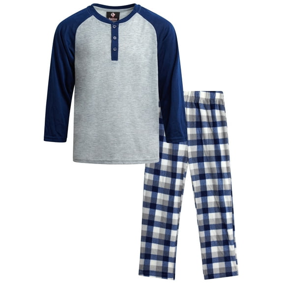 Quad Seven Boys Pajamas Set - 2 Piece Henley Sleep Shirt PJ Boys Pajama Pants Kids Sleepwear (4-18)