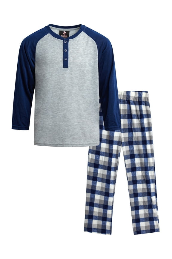 Boys Pajamas Set - 2 Piece Henley Sleep Shirt PJ Boys Pajama Pants Kids Sleepwear (4-18)
