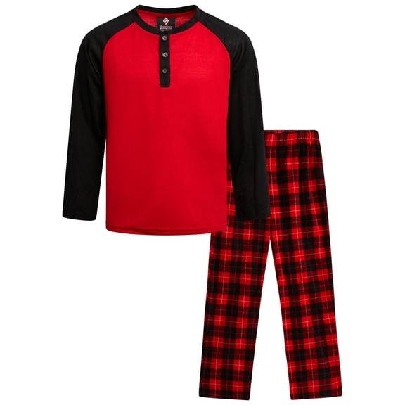 Quad Seven Boys Pajamas Set - 2 Piece Henley Sleep Shirt PJ Boys Pajama Pants Kids Sleepwear (4-18)