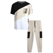 Quad Seven Boys' Pants Set - 2 Piece Short Sleeve T-Shirt and French Terry Cargo Jogger Sweatpants with Pockets (8-18)