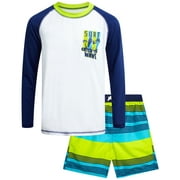 Quad Seven Boys' Rash Guard Set - 2 Piece Long Sleeve Rash Guard & Swim Shorts for Boys (5-12)
