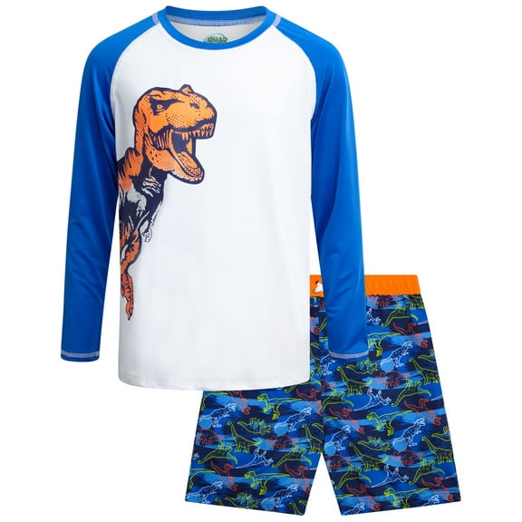 Quad Seven Boys' Rash Guard Set - 2 Piece Long Sleeve Rash Guard & Swim Shorts for Boys (5-12)
