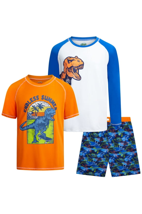 Boys' Rash Guard Set - 3 Piece Quick Dry Sun Shirts and Swim Trunks for Boys (Sizes: 5-12)