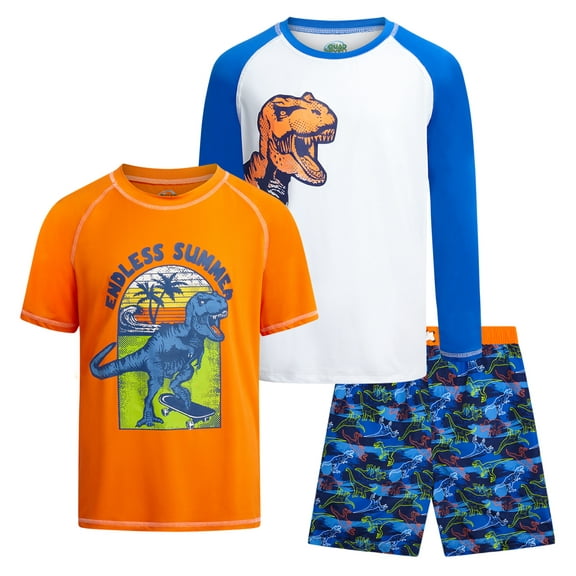 Quad Seven Boys' Rash Guard Set - 3 Piece Quick Dry Sun Shirts and Swim Trunks for Boys (Sizes: 5-12)