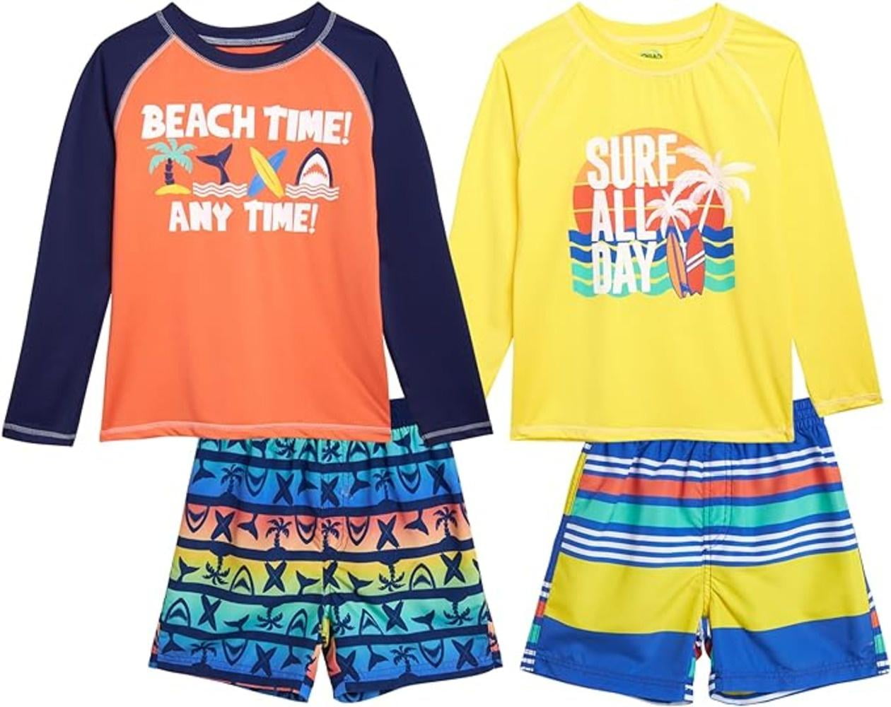 Quad Seven Boys' Rash Guard Set - 4 Piece Bathing Suit Trunks and Rash ...