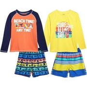 Quad Seven Boys' Rash Guard Set - 4 Piece Bathing Suit Trunks and Rash Guard Swim Shirt (2T-7)