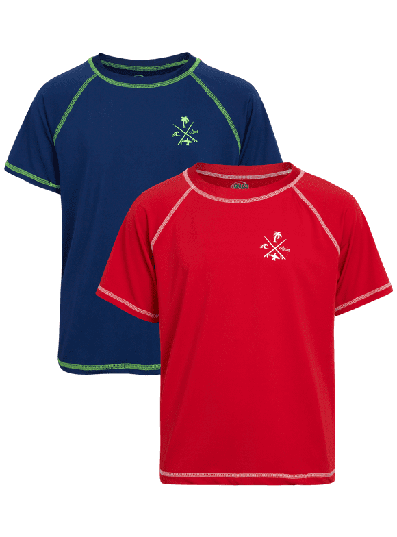 Boys' Rash Guard Shirt - 2 Pack Short Sleeve Swim Shirt (Size: 2T-18)