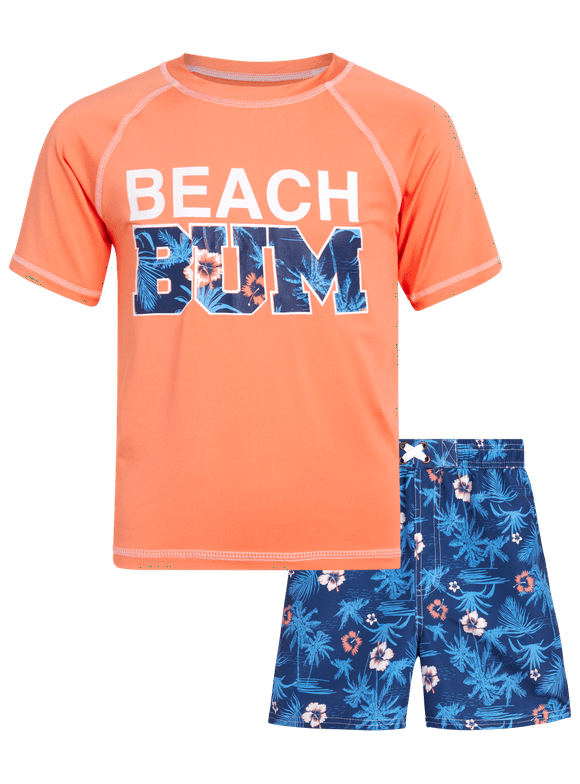 Quad Seven Boys' Rashguard Set - Short Sleeve Swim Shirt and Bathing Suit Set (Size: 4-12)