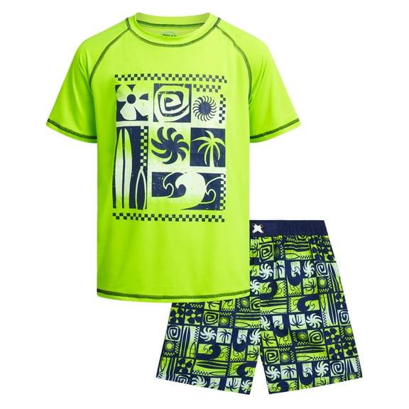 Quad Seven Boys' Rashguard Set - Short Sleeve Swim Shirt and Bathing Suit Set (Size: 4-12)