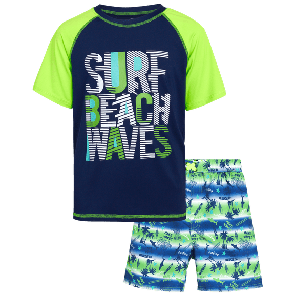 Quad Seven Boys' Rashguard Set - Short Sleeve Swim Shirt and Bathing Suit Set (Size: 4-12)