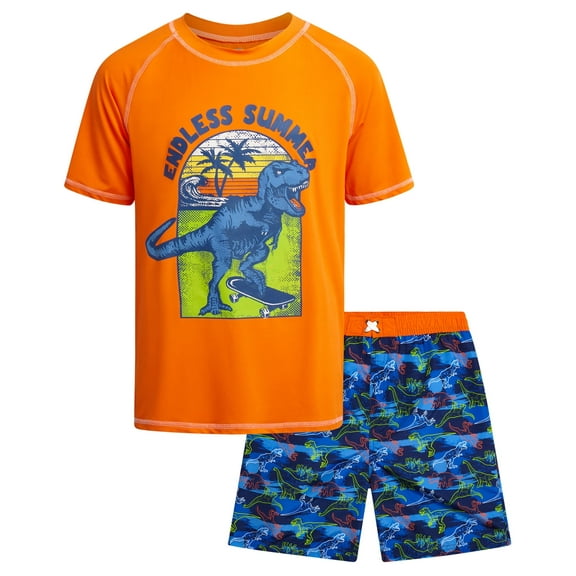 Quad Seven Boys' Rashguard Set - Short Sleeve Swim Shirt and Bathing Suit Set (Size: 4-12)