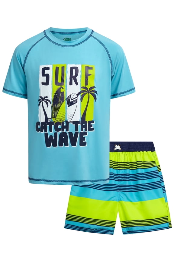 Boys' Rashguard Set - Short Sleeve Swim Shirt and Bathing Suit Set (Size: 4-12)