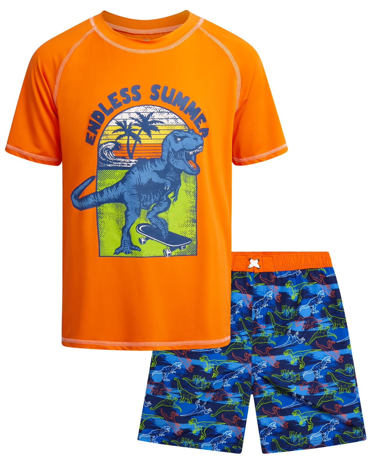 Quad Seven Boys' Rashguard Set - Short Sleeve Swim Shirt and Bathing Suit Set (Size: 4-12)