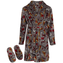Quad Seven Boys' Robe - Plush Flannel Fleece Robe with Fuzzy Slippers (4-14)