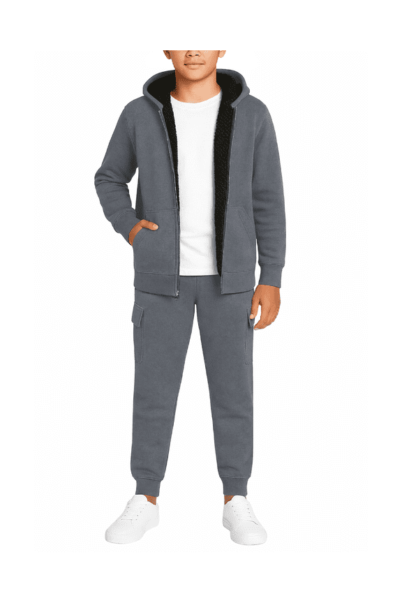 Boys' Sherpa Fleece Jogger Set - 2 Piece Fully Sherpa Lined Hoodie and Sweatpants (Size: 8-18)