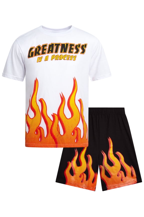 Boys Short Set - 2 Piece Printed Short Sleeve Shirt & French Terry Matching Shorts (8-18)