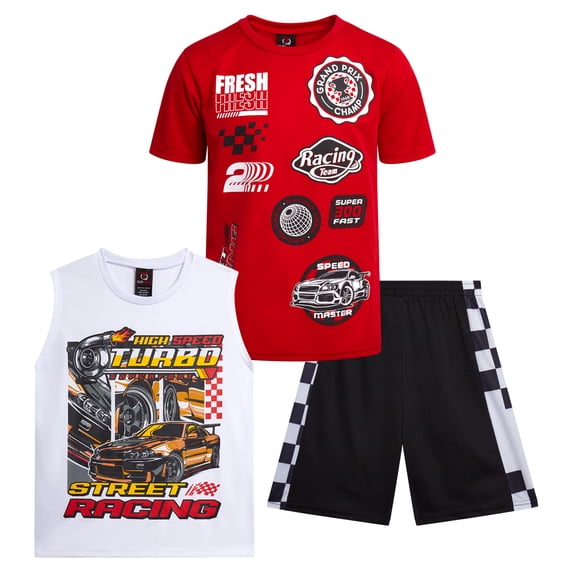 Quad Seven Boys Shorts Set Athletic Dry Fit Graphic Tees Tank Tops & Basketball Shorts 3 Piece