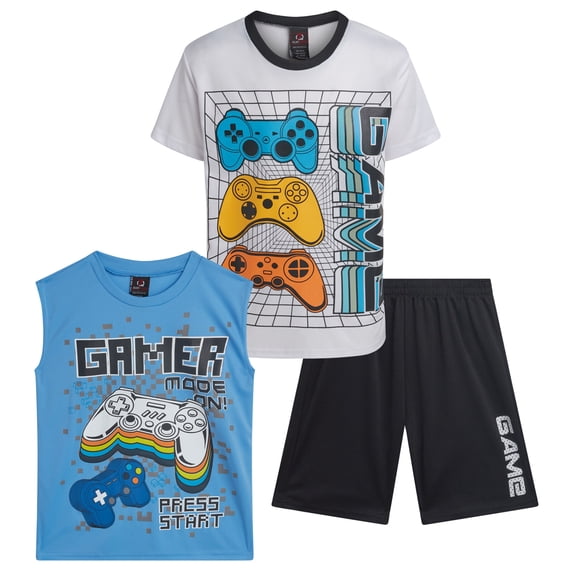 Quad Seven Boys Shorts Set Athletic Dry Fit Graphic Tees Tank Tops & Basketball Shorts 3 Piece