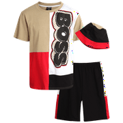 Quad Seven Boys' Shorts Set -3 Piece Short Sleeve T-Shirt, Gym Shorts, and Bucket Hat (8-18)