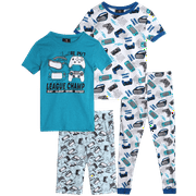 Quad Seven Boys' Snug Fit Pajama Set - 4 Piece Sleep Shirt, Pajama Pants and Shorts (4-12)