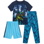 Quad Seven Boys' Sublimation Print Pajama Set - 3 Piece Sleep Shirt, Pajama Pants, and Lounge Shorts (Size: 8-18)