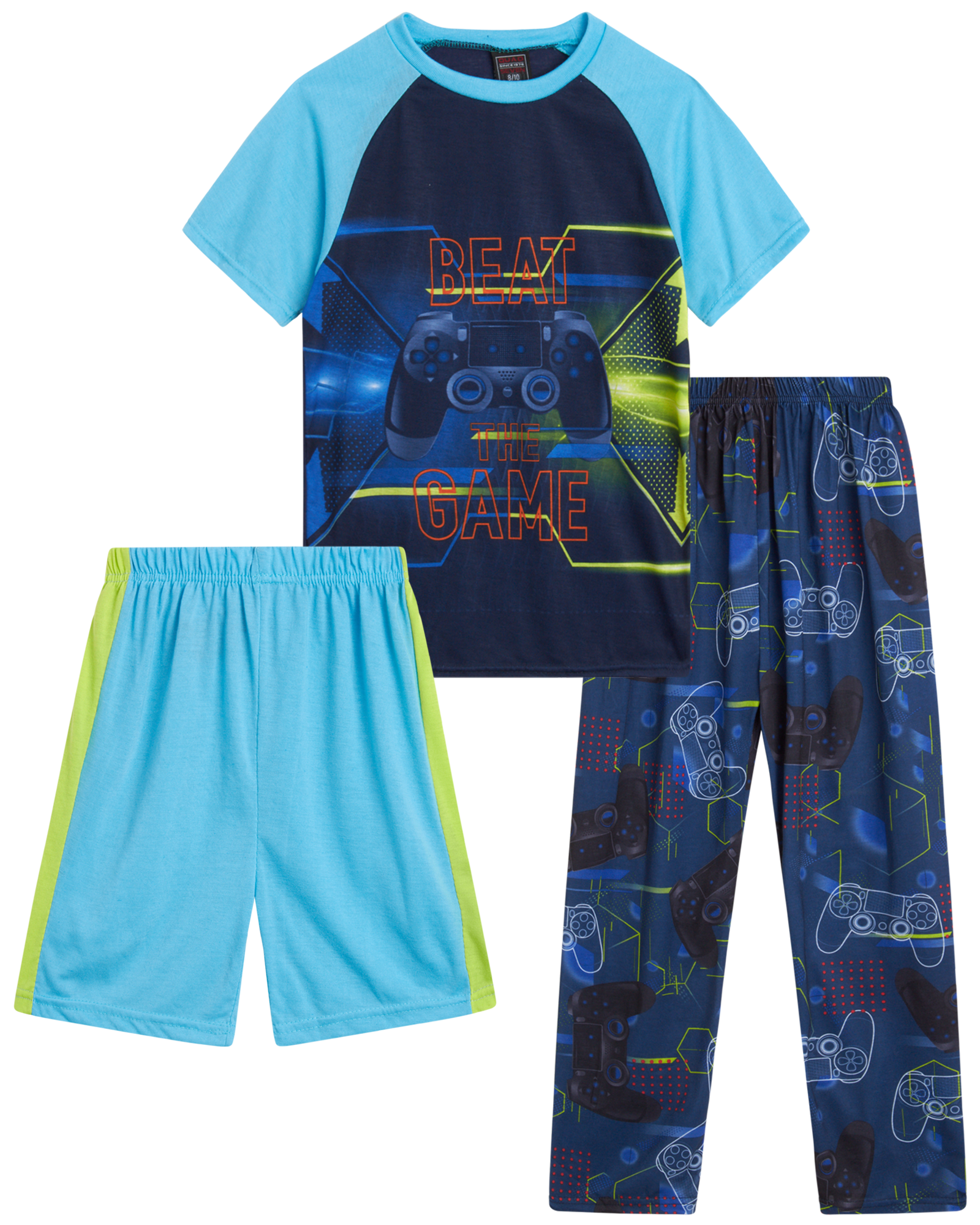 Quad Seven Boys' Sublimation Print Pajama Set 3 Piece Sleep Shirt