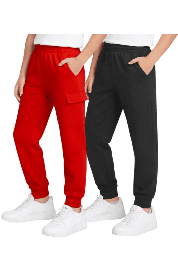 Boys Sweatpants - 2 Pack Fleece Athletic Boys Joggers and Cargo Pants (Sizes:8-18)