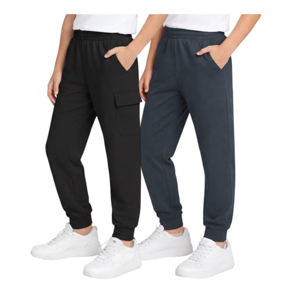 Quad Seven Boys Sweatpants Cozy Lightweight Fleece Athletic Joggers and Cargo Pants 2 Pack