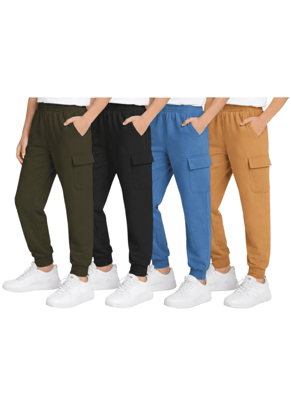 Boys' Sweatpants - 4 Pack Active Fleece Cargo and Basic Jogger Pants (Size: 4-18)