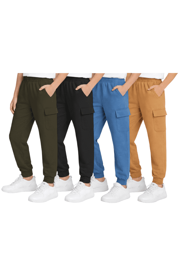 Boys' Sweatpants - 4 Pack Active Fleece Cargo and Basic Jogger Pants (Size: 4-18)