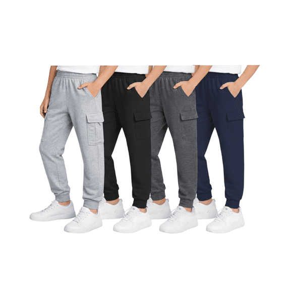 Quad Seven Boys' Sweatpants - 4 Pack Active Fleece Cargo and Basic Jogger Pants (Size: 4-18)