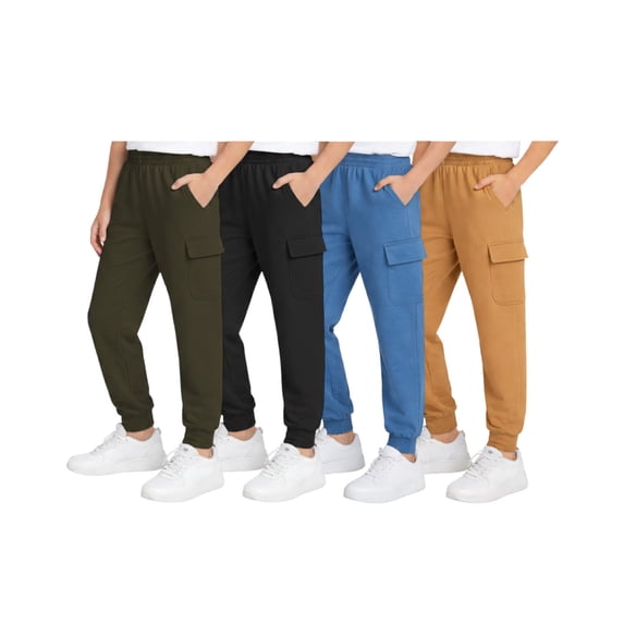 Quad Seven Boys Sweatpants Soft Active Fleece Cargo and Basic Jogger Pants with Pockets 4 Pack