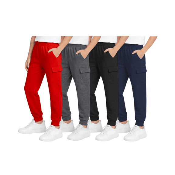 Quad Seven Boys' Sweatpants - 4 Pack Active Fleece Cargo and Basic Jogger Pants (Size: 4-18)