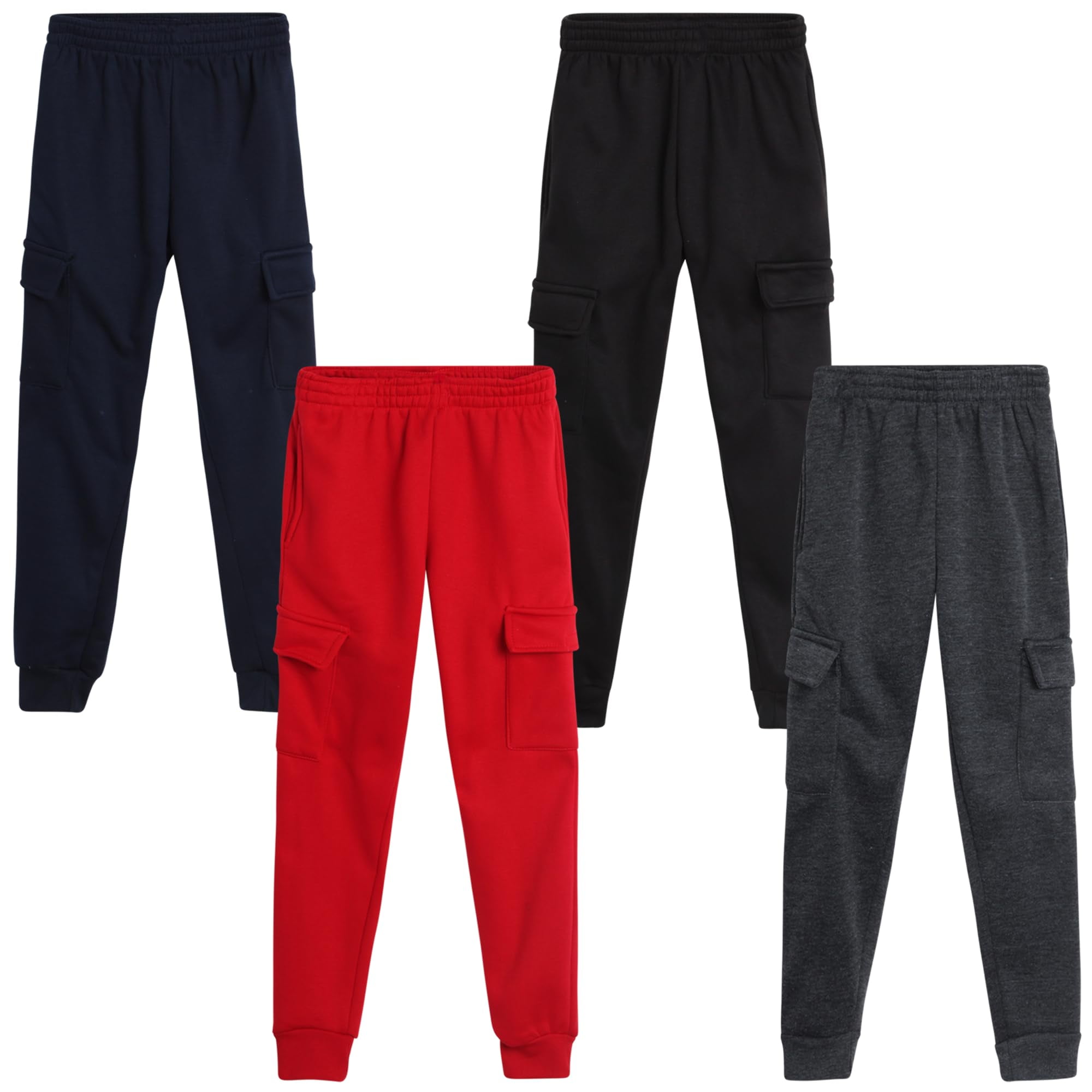 Quad Seven Boys' Sweatpants 4-Pack – Active Tricot Joggers With Pockets, Navy/Black/Charcoal/Black (Size 8-10)