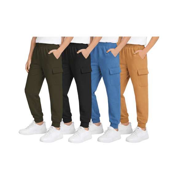 Quad Seven Boys' Sweatpants - 4 Pack Active Fleece Cargo and Basic Jogger Pants (Size: 4-18)