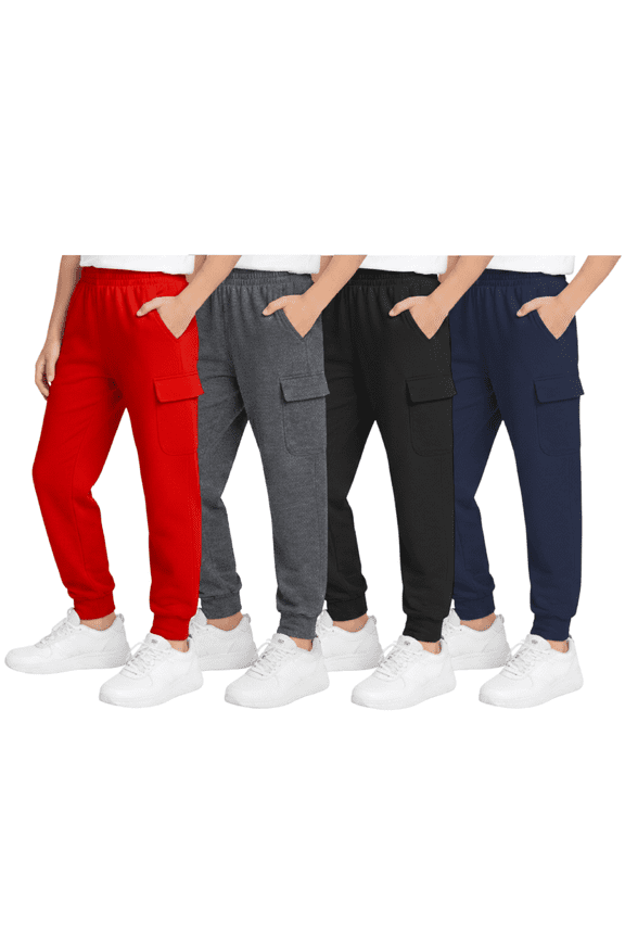 Boys' Sweatpants - 4 Pack Active Fleece Cargo and Basic Jogger Pants (Size: 4-18)